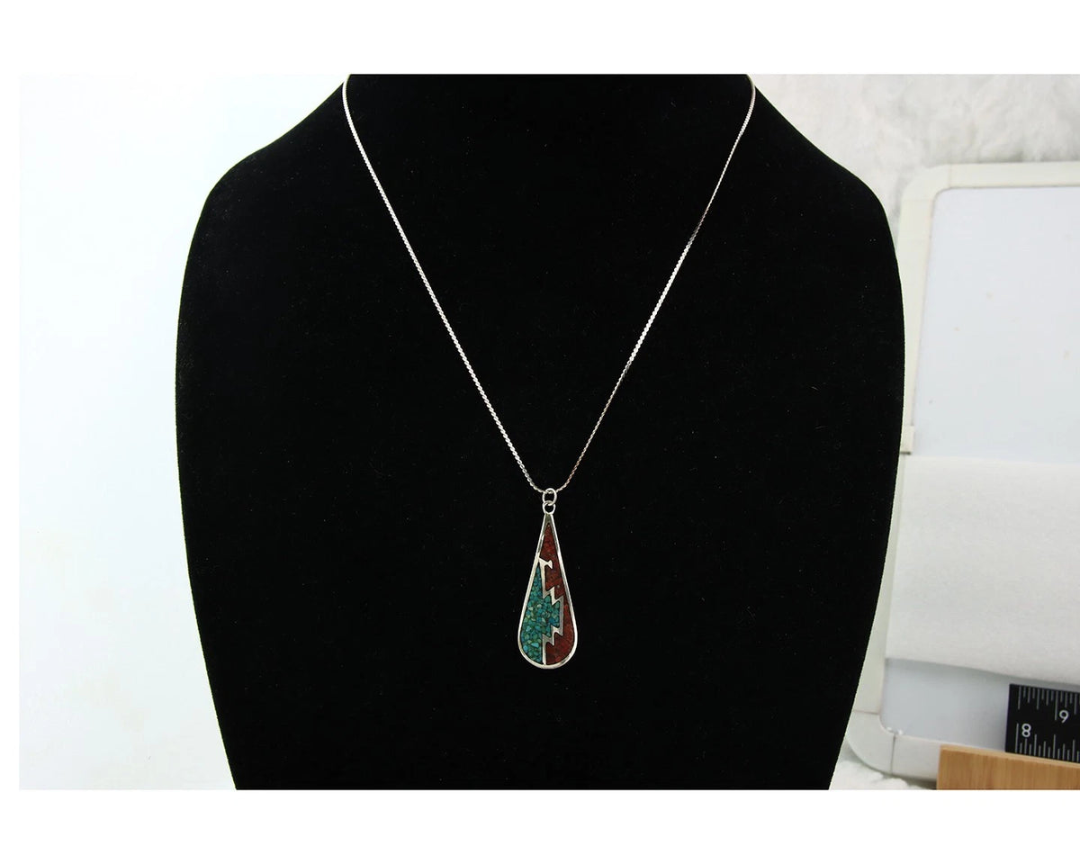 Navajo Necklace Sterling Silver Authentic Inlaid Gemstone Native American