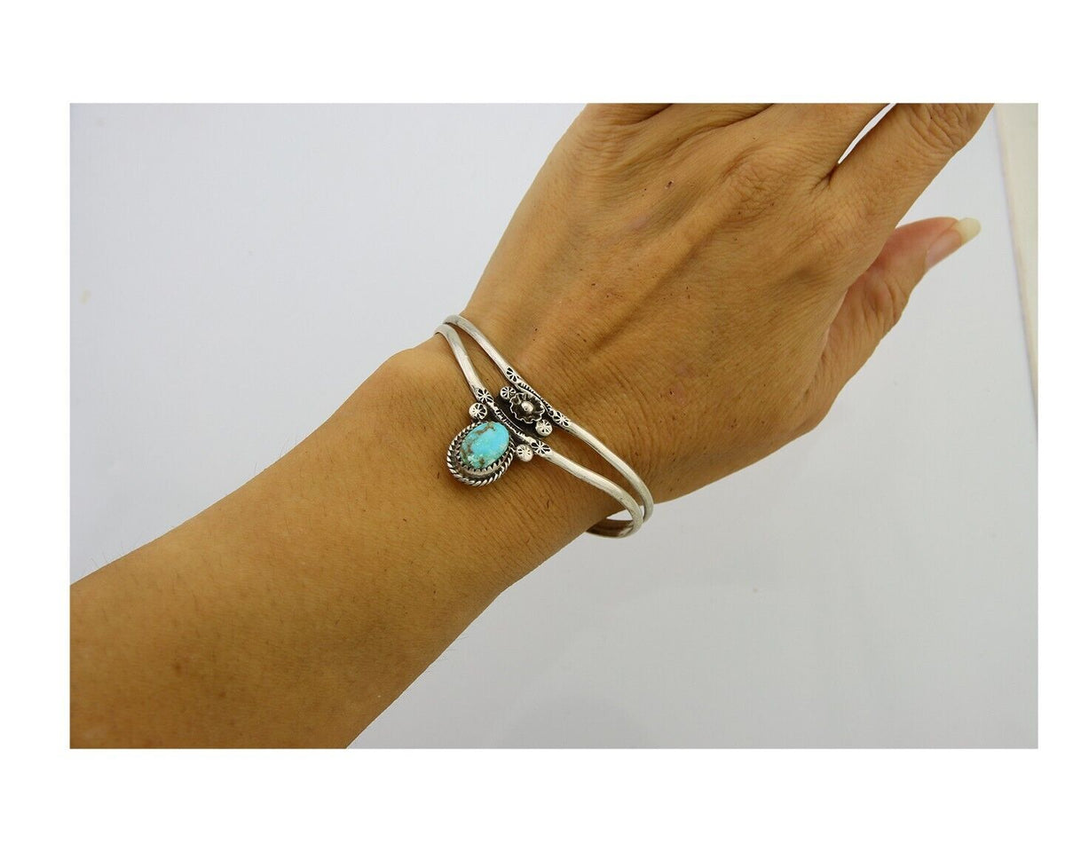 Navajo Cuff Bracelet 925 Silver Turquoise Cuff Native American Artist C.80's