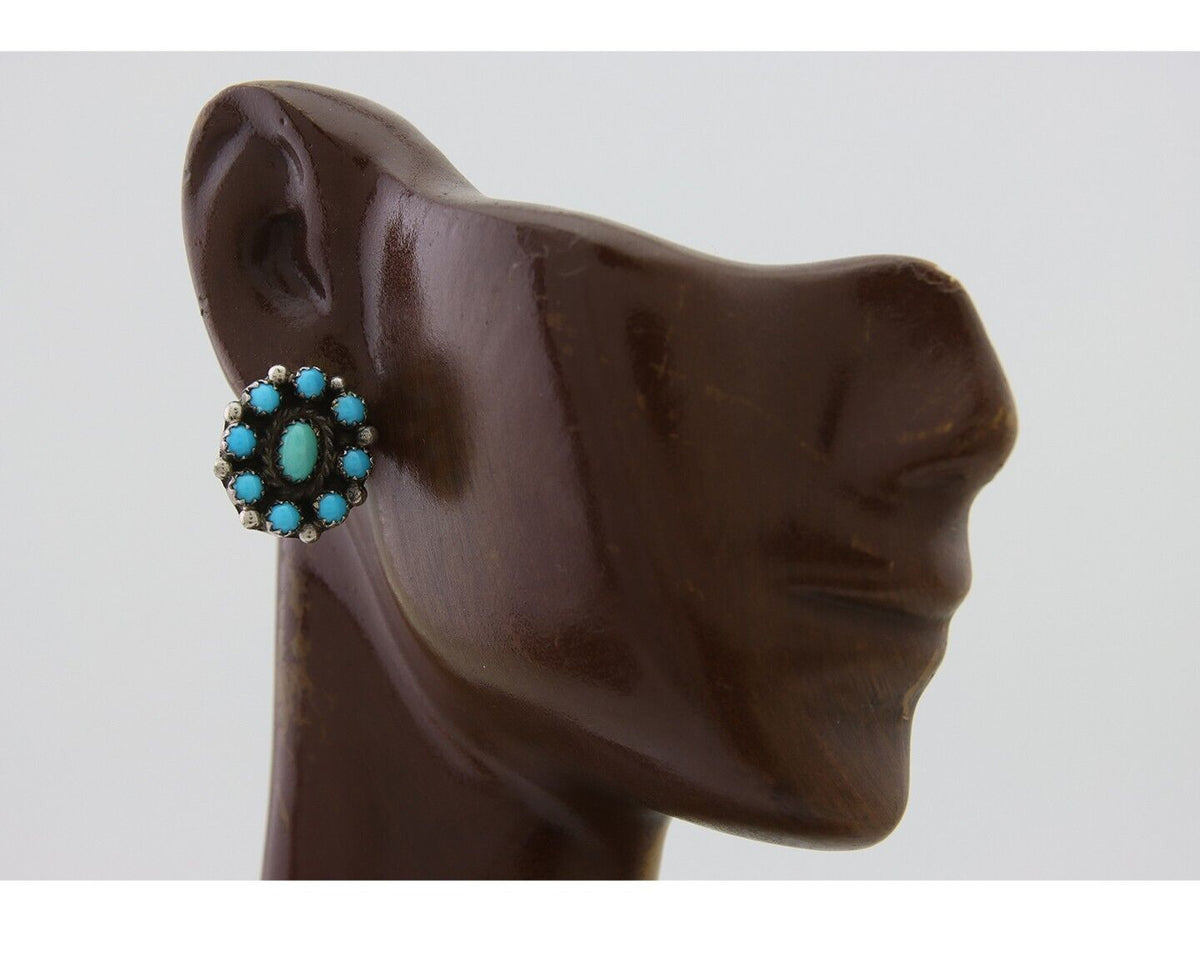 Navajo Snake Eye Earrings 925 Silver Sleeping Beauty Native Artist C80s
