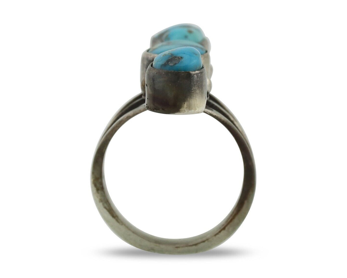 Navajo Ring 925 Silver Natural Blue Turquoise Native American Artist C.80's