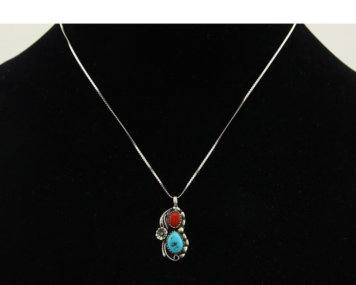 Navajo Necklace 925 Silver Spiderweb Turquoise Artist Signed SC C80s