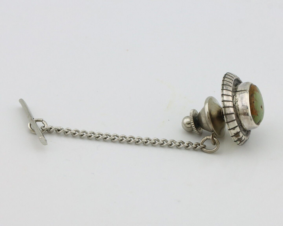 Navajo Tie Tack 925 Silver Natural Mined Turquoise Native American Artist C.80's