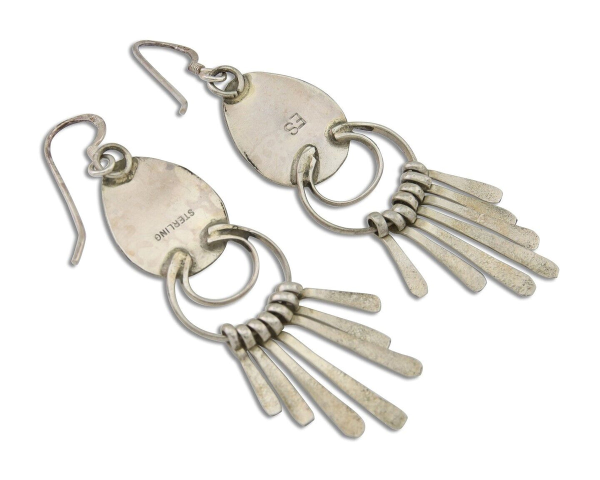 Navajo Dangle Earrings 925 Silver Natural Turquoise Artist Signed ES C.80's