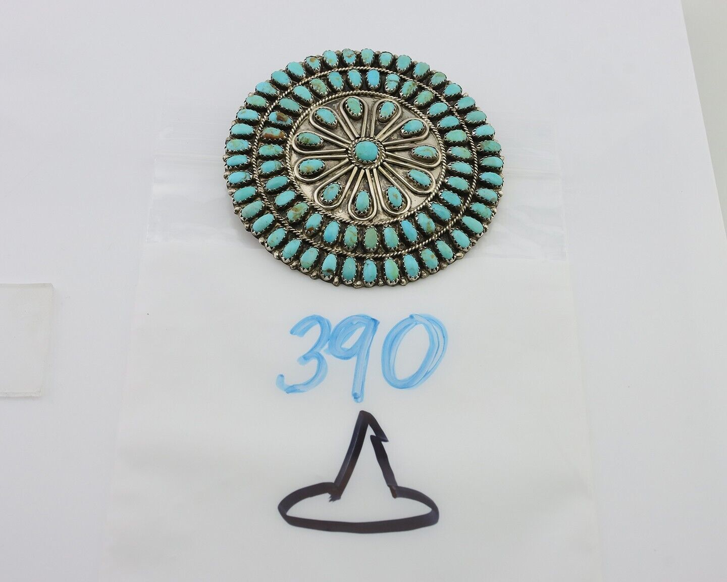 Navajo Pin Pendant 925 Silver Natural Kingman Turquoise Signed LMB C.80's