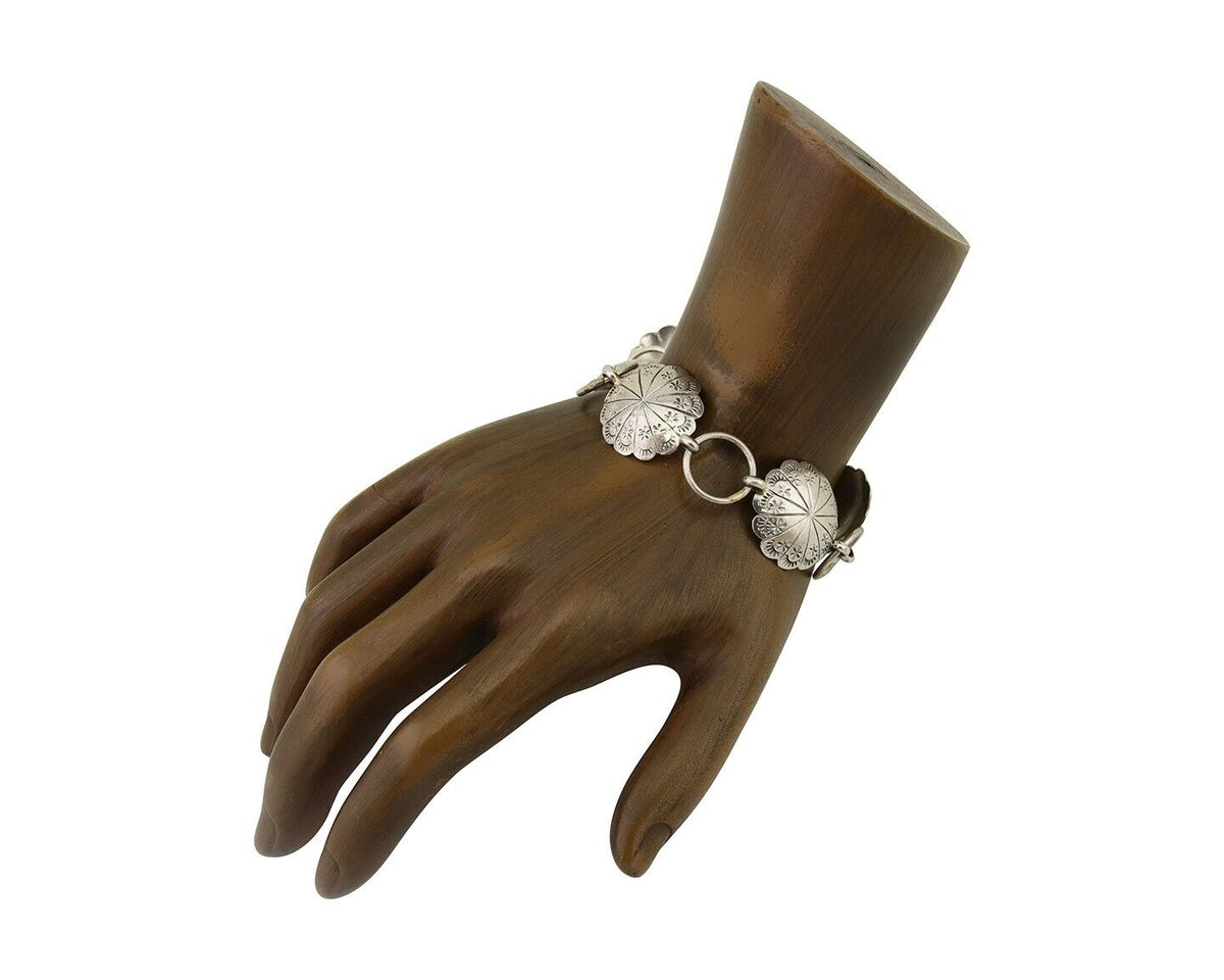 Navajo Hamdmade Concho Bracelet 925 Silver Native American Artist Signed C.80's