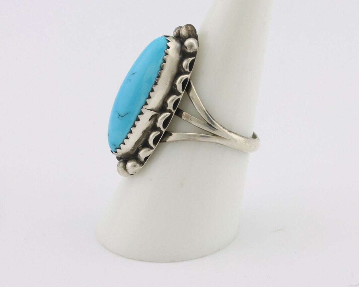 Navajo Ring .925 Silver Sleeping Beauty Turquoise Signed SkyStone Creations C80s
