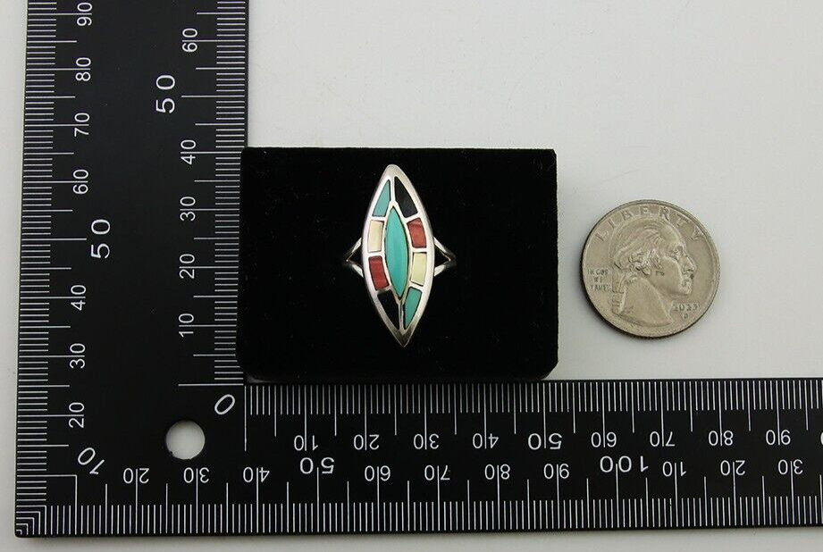 Navajo Ring 925 Silver Turquoise Shell Onyx Spiney Oyster Native Artist C80's