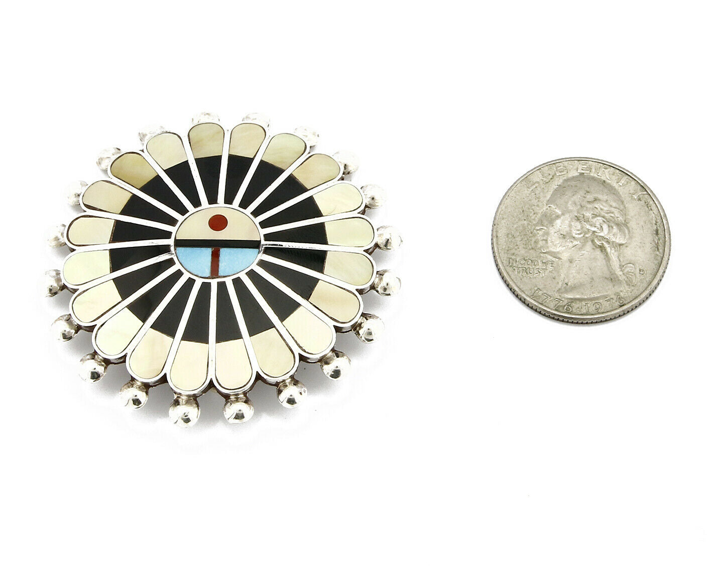 Zuni Signed Artist Victoria Unkestine Inlaid .925 SOLID Silver Tewa Pendant Pin