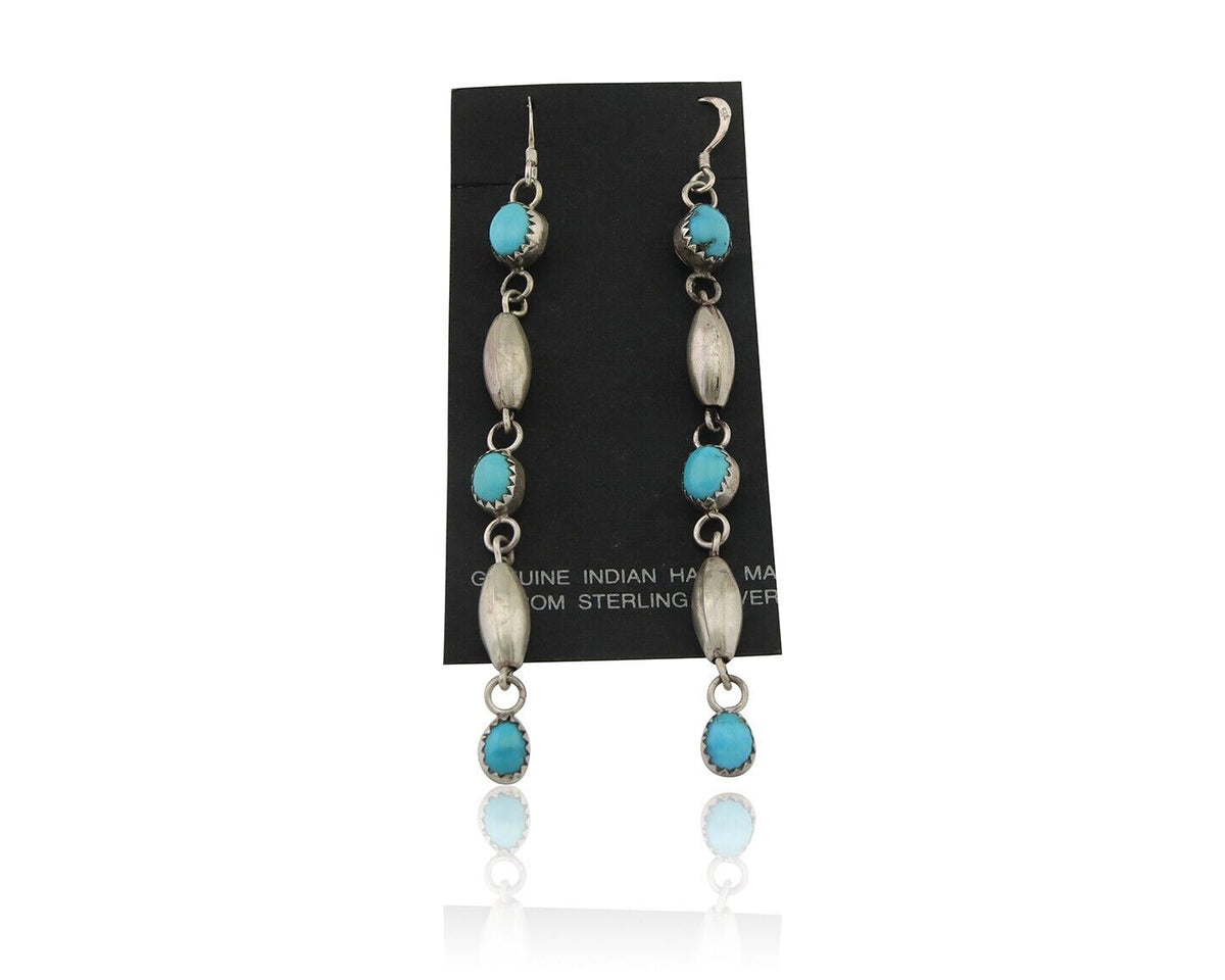 Navajo Earrings 925 Silver Blue Turquoise Native American Artist C.80's