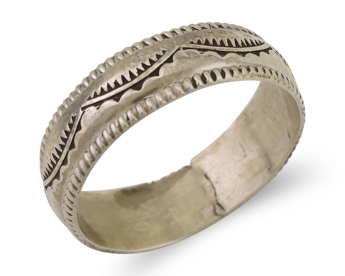 Navajo Hand Stamped Band 925 Silver 6.0 mm Native Artist Size 7.5 C.80's