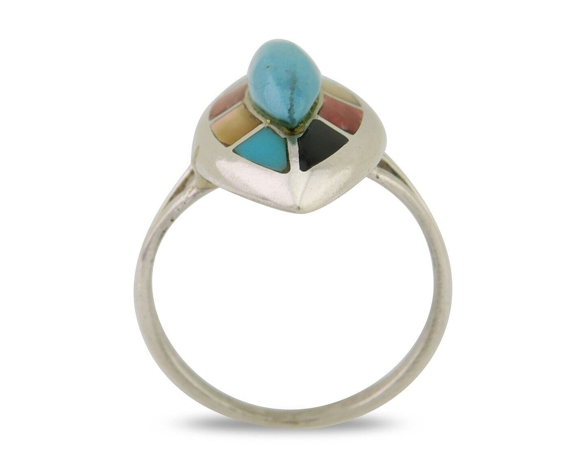 Navajo Ring 925 Silver Turquoise Shell Onyx Spiney Oyster Native Artist C80's