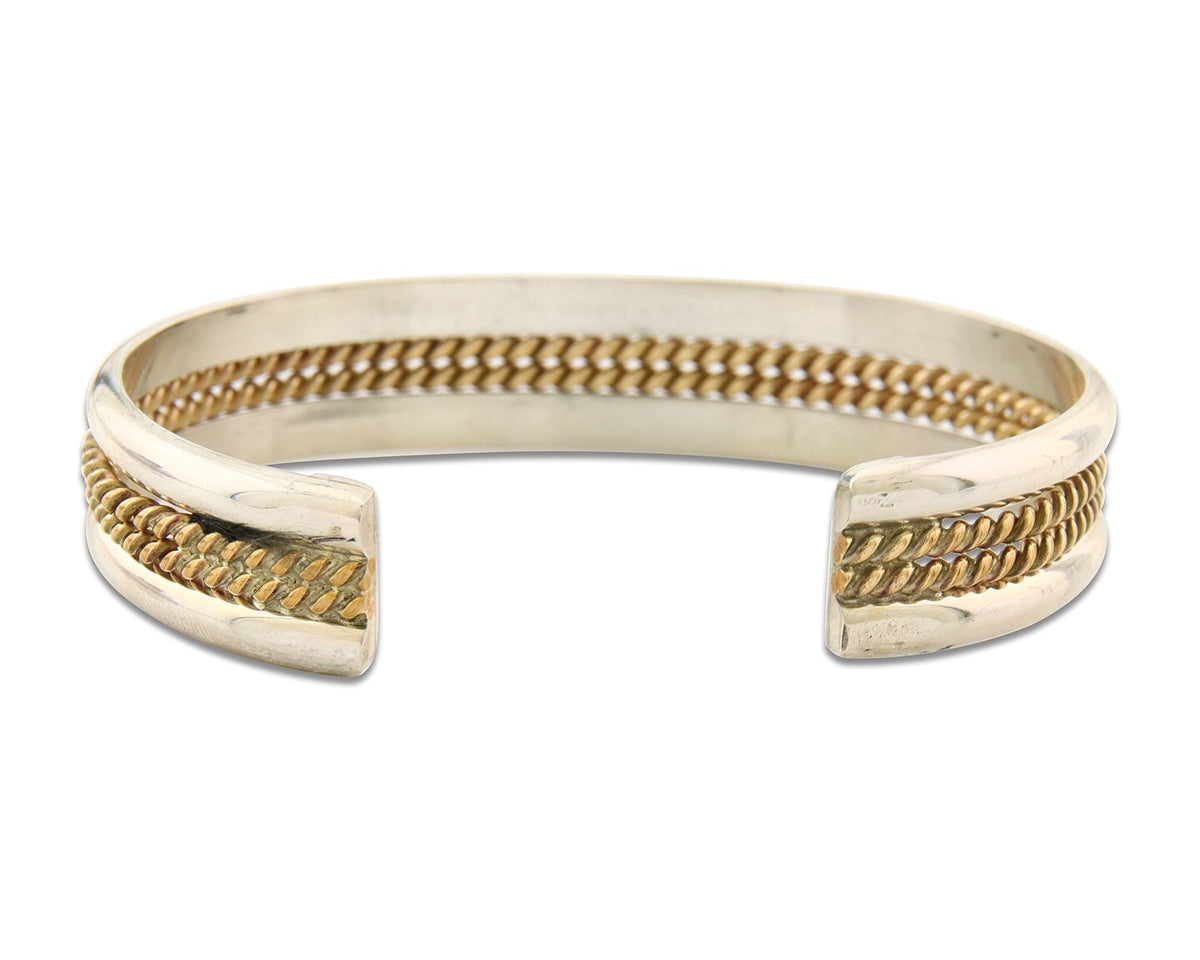 Navajo Bracelet 925 Silver Native American Handmade Yellow Gold Plated Cuff C80s
