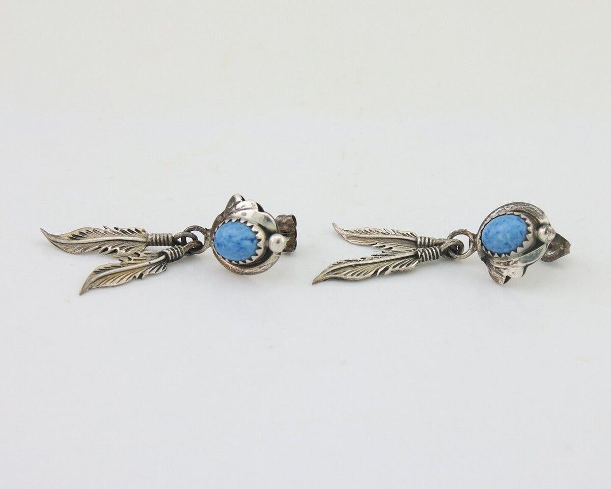 Navajo Earrings 925 Silver Blue Denim Lapis Native American Artist C.80's