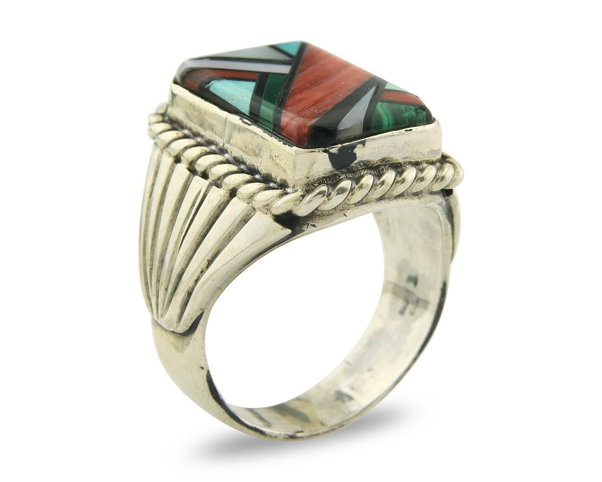 Vintage Navajo Ring 925 Sterling Natural Gemstone Signed C Montoya Size 11