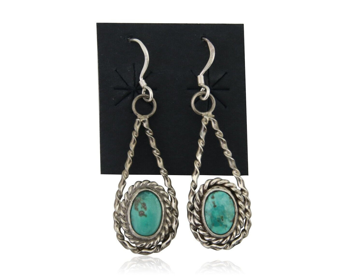 Navajo Dangle Earrings 925 Silver Natural Blue Turquoise Native Artist C.80's