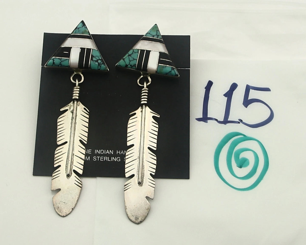 Navajo Earrings 925 Sterling Silver Natural Gemstones Signed Anita Whitegoat C80