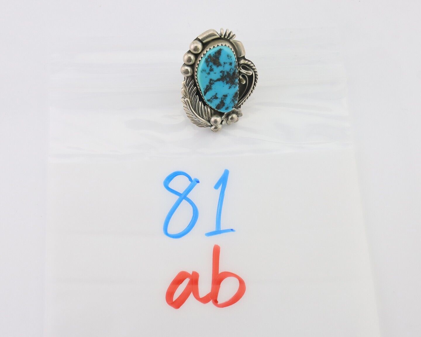 Navajo Ring 925 Silver Sleeping Beauty Turquoise Artist Signed L.M. C.80's