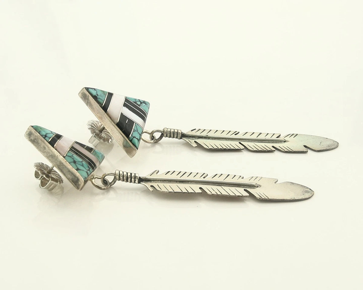 Navajo Earrings 925 Sterling Silver Natural Gemstones Signed Anita Whitegoat C80