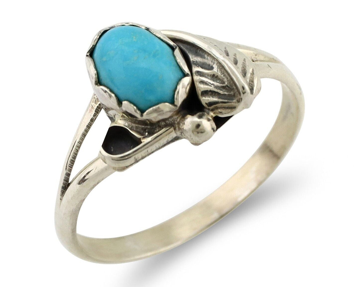 Navajo Ring .925 Silver Sleeping Beauty Turquoise Native American Artist C.80's