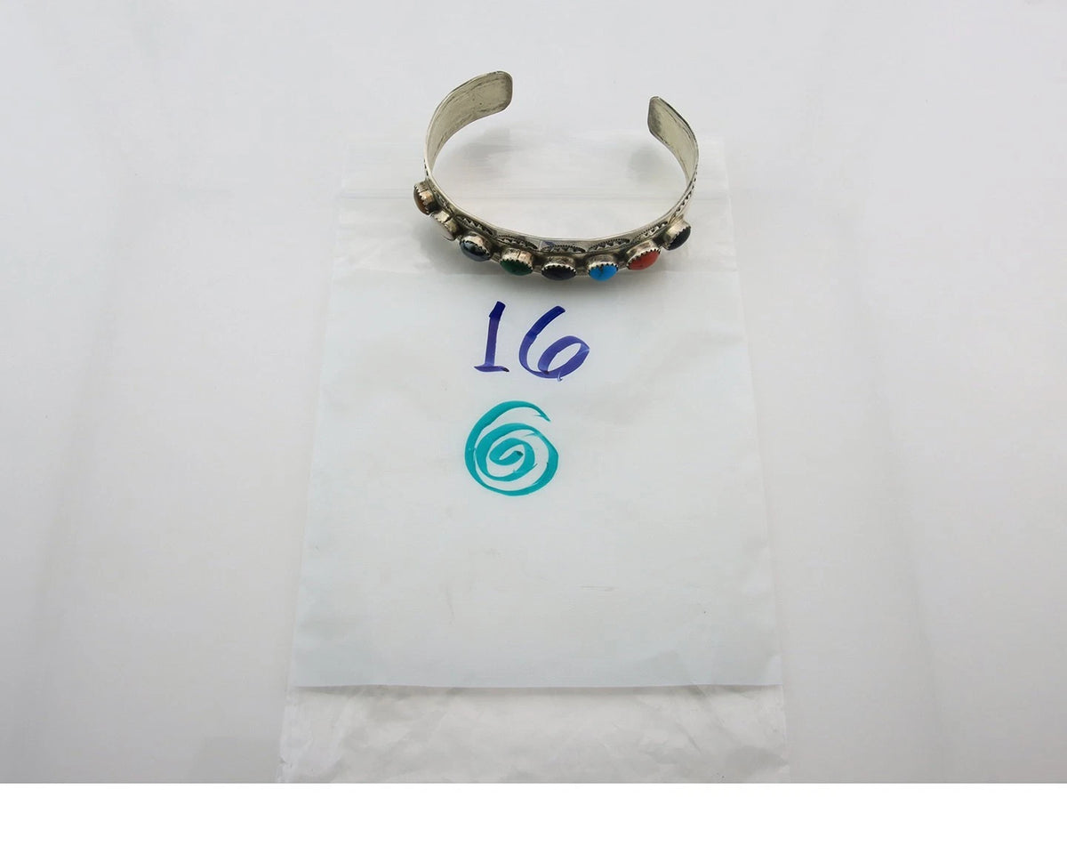 Men Navajo Cuff Bracelet Sterling Silver Natural Gemstone Vintage Signed LB