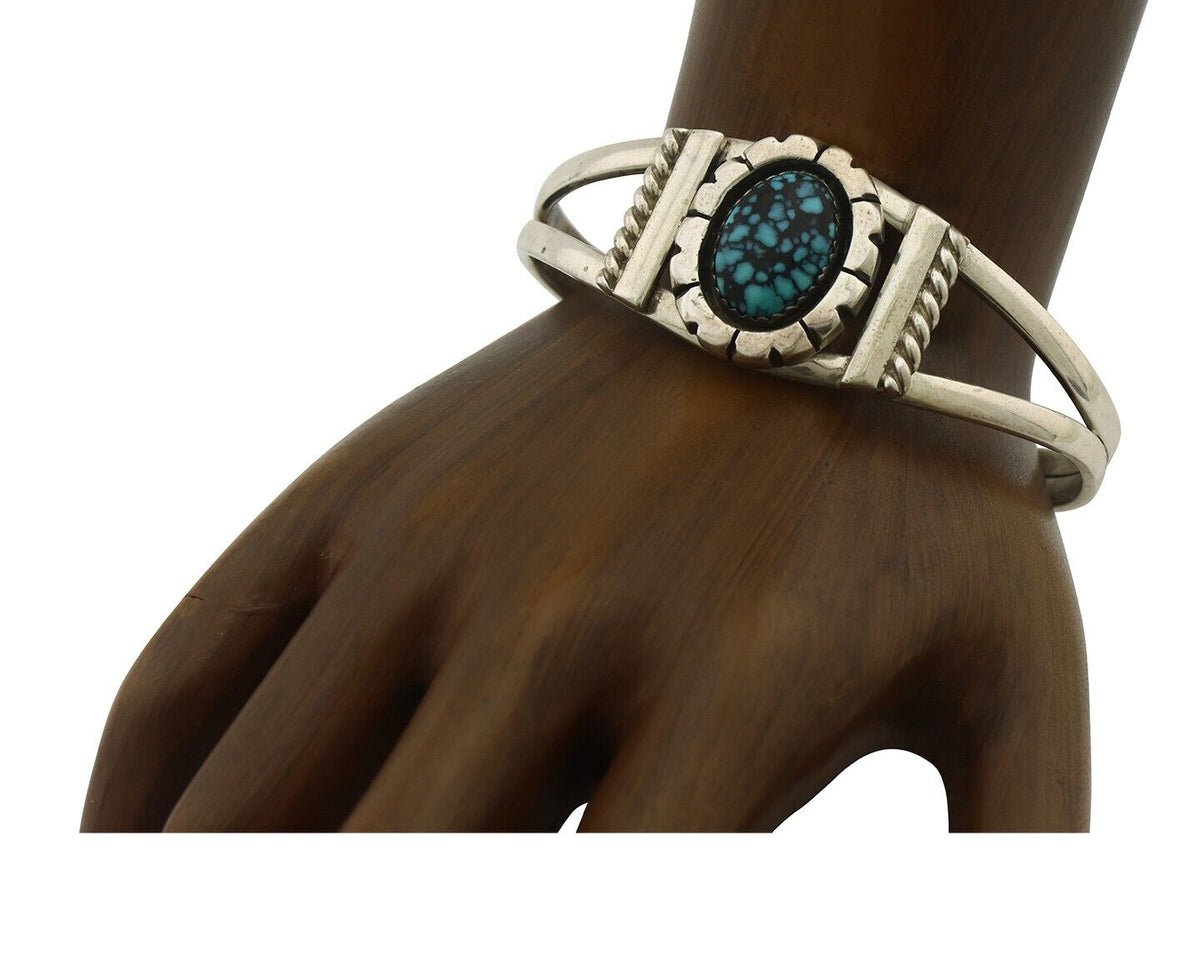 Navajo Bracelet 925 Silver Spiderweb Turquoise Artist Signed De Chelly C.80's