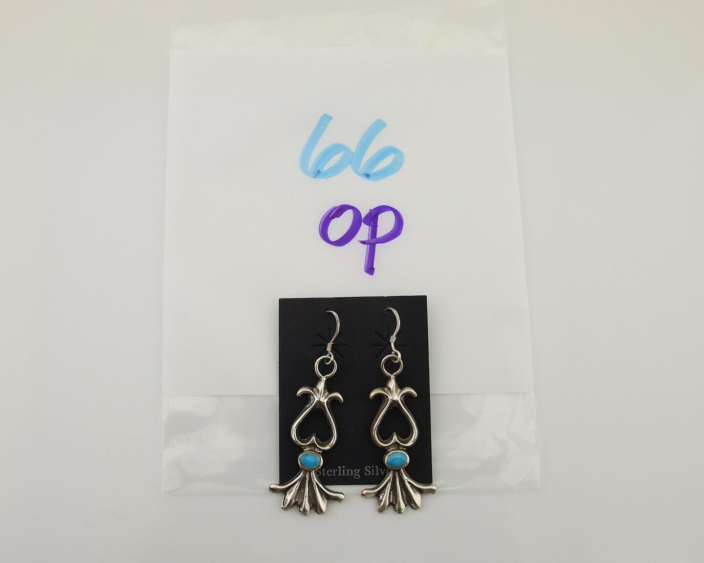 Navajo Dangle Earrings 925 Silver Blue Turquoise Native American Artist C.80's