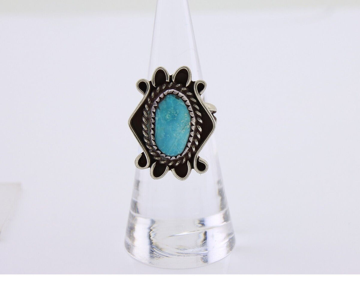 Navajo Handmade Ring 925 Silver Natural Mined Turquoise Artist C.80's