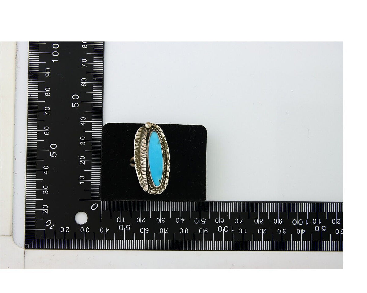 Navajo Ring .925 Sterling Blue Turquoise Artist Signed M C.80's