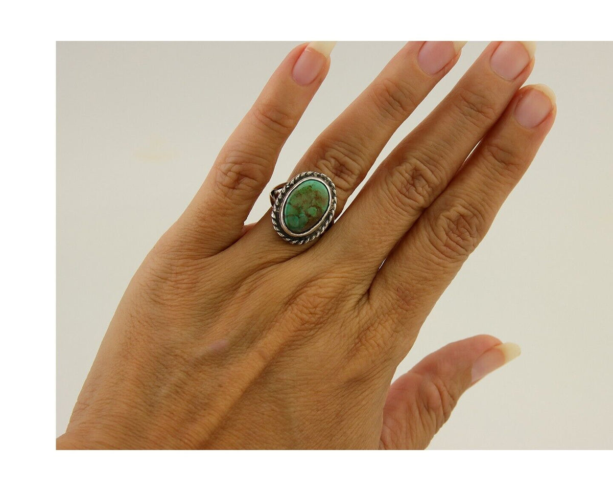 Navajo Ring 925 Sterling Silver Natural Turquoise Native American Artist C.80's