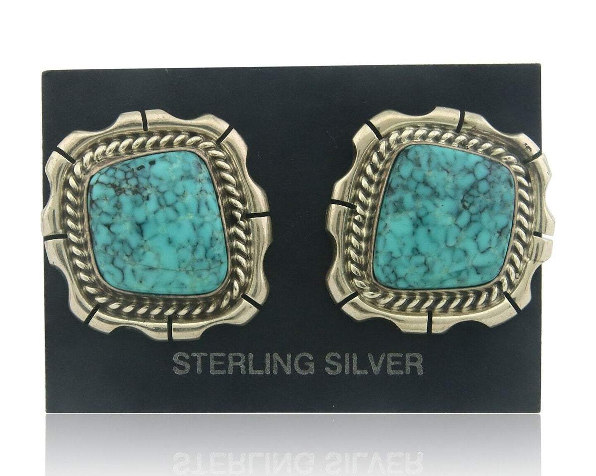Navajo Earrings 925 Silver Natural Turquoise Artist Signed C Wylie C.80's