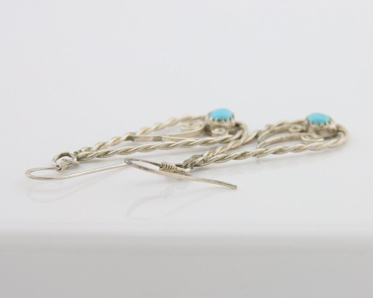 Navajo Dangle Earrings 925 Silver Natural Turquoise Artist Signed JB C.80's