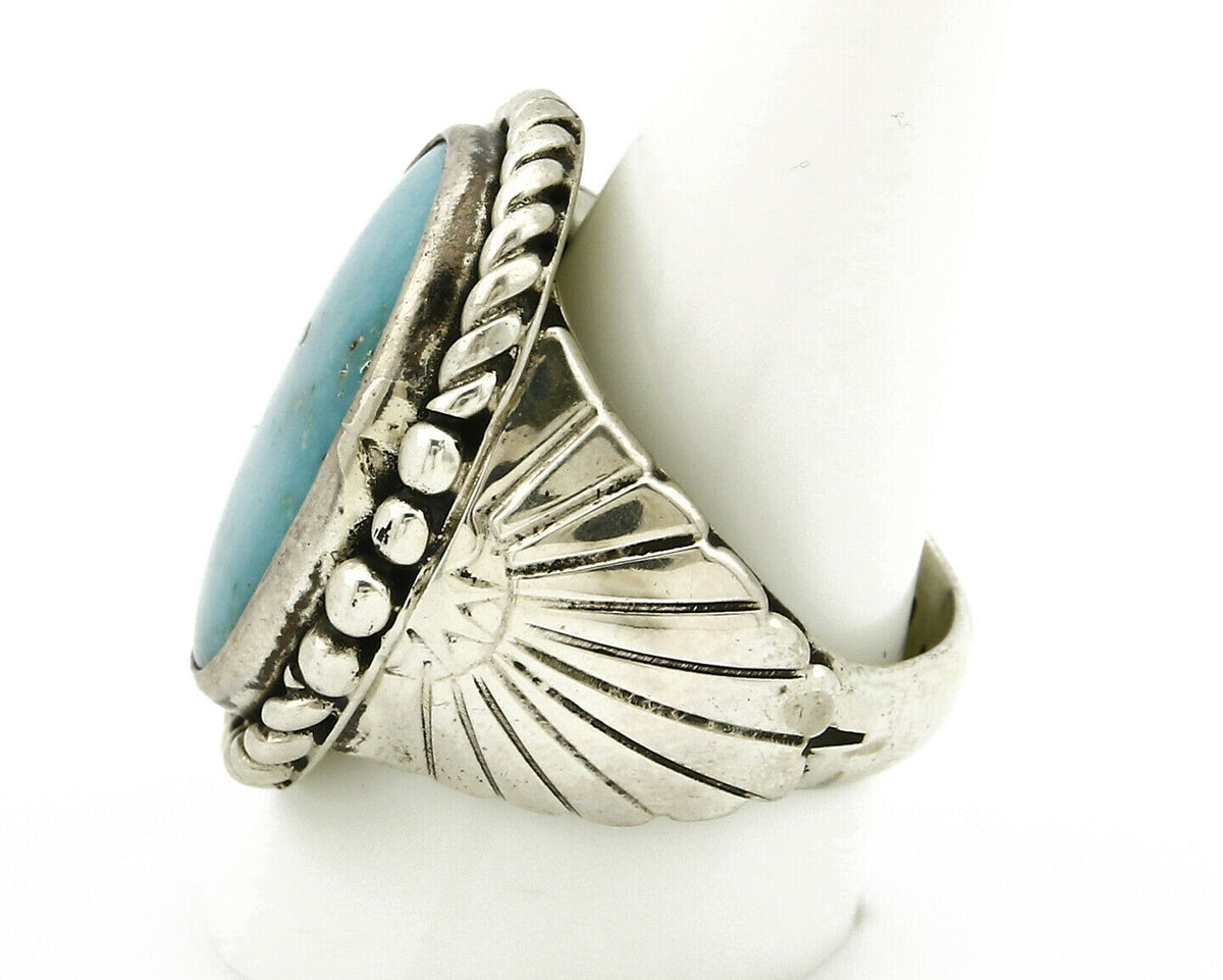 Navajo Ring .925 SOLID Silver Castle Dome Turquoise Signed Doug Zachary C.80's