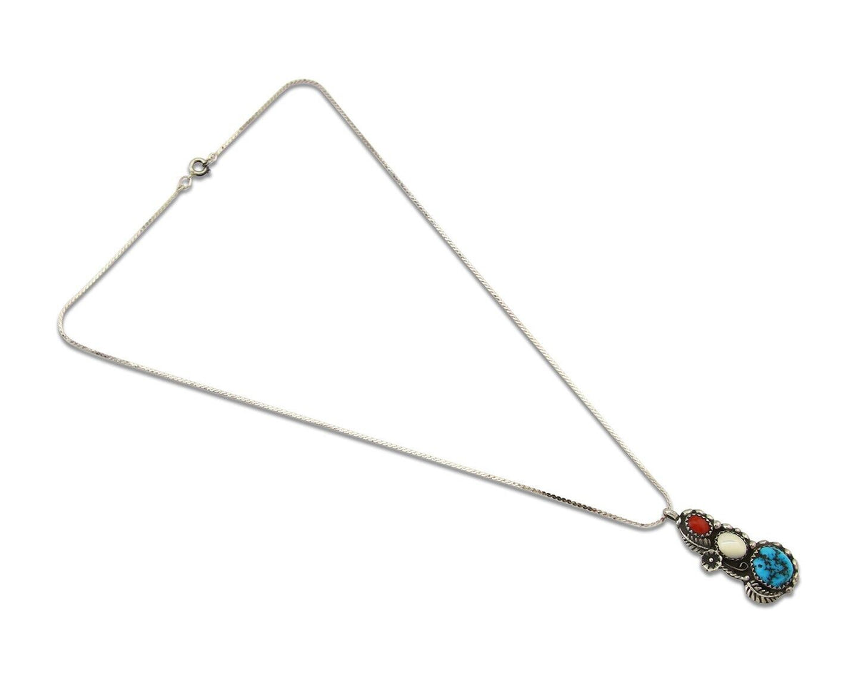 Navajo Necklace 925 Silver Spiderweb Turquoise Artist Signed VK C.80's