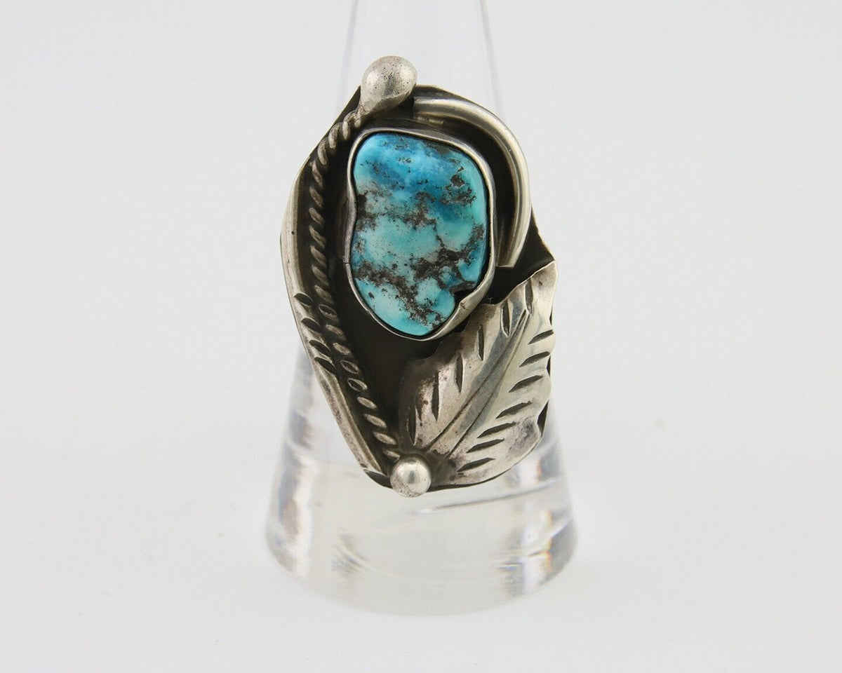 Navajo Ring 925 Silver Natural Blue Turquoise Signed David Garcia C.80's