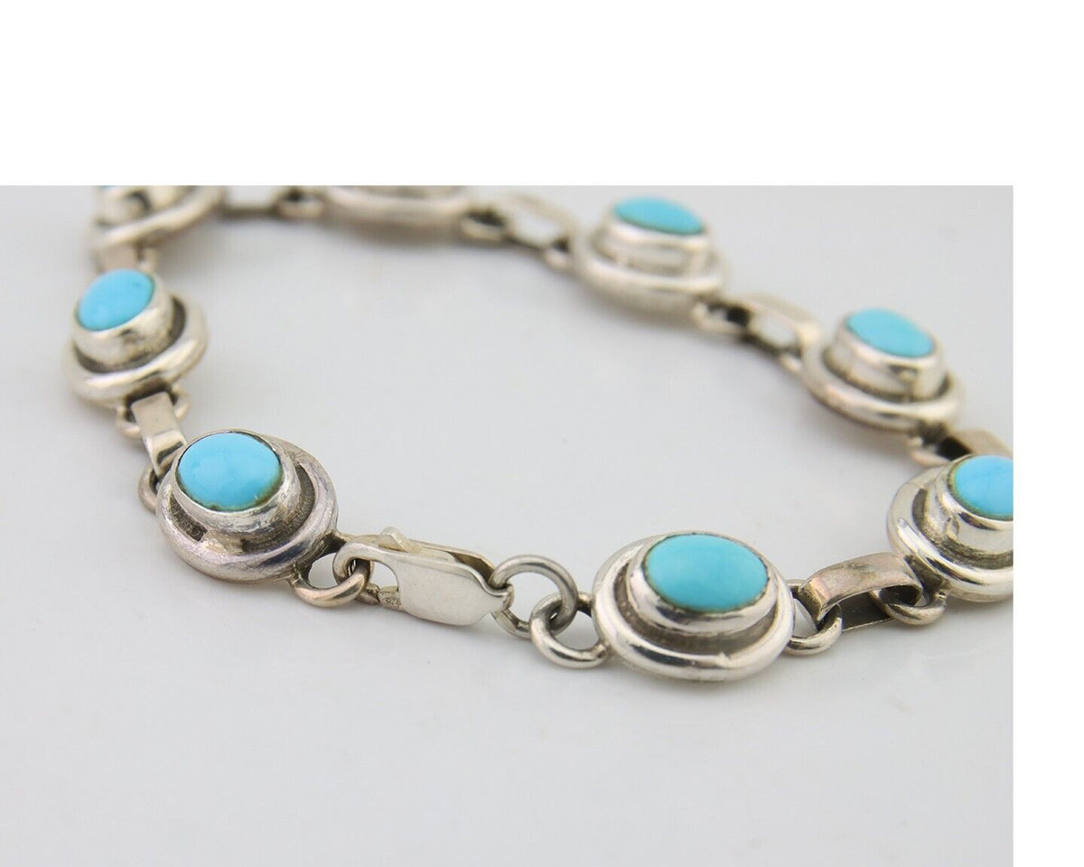 Navajo Bracelet 925 Silver Natural Blue Turquoise Native American Artist C.80's