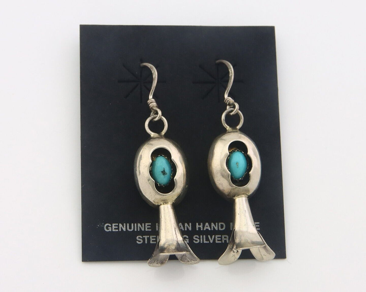 Navajo Squash Earrings 925 Silver Natural Turquoise Native American Artist C80s