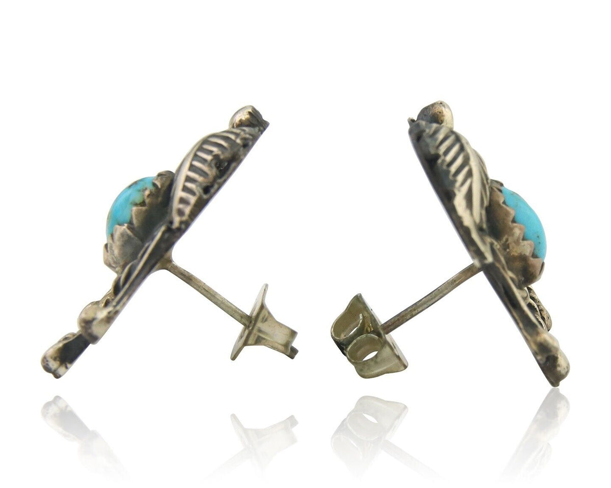 Navajo Earrings 925 Silver Natural Turquoise Artist Signed M CSC C.80's
