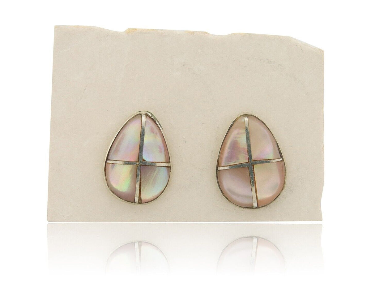Navajo Earrings 925 Silver Pink Mussel Native American Artist C.80's