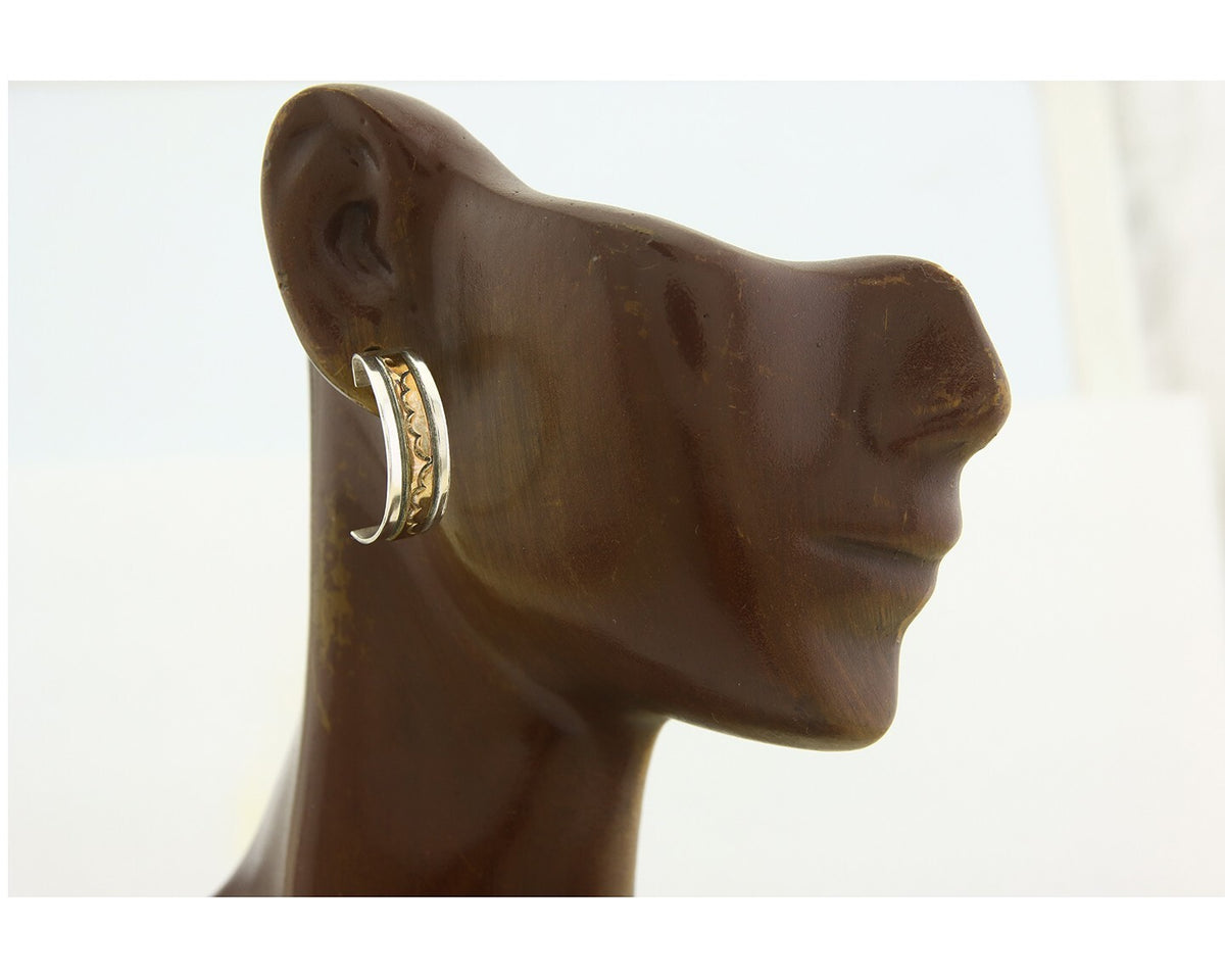 Navajo Hoop Earrings 925 Silver & Gold Artist Signed Randall Endito C.80's