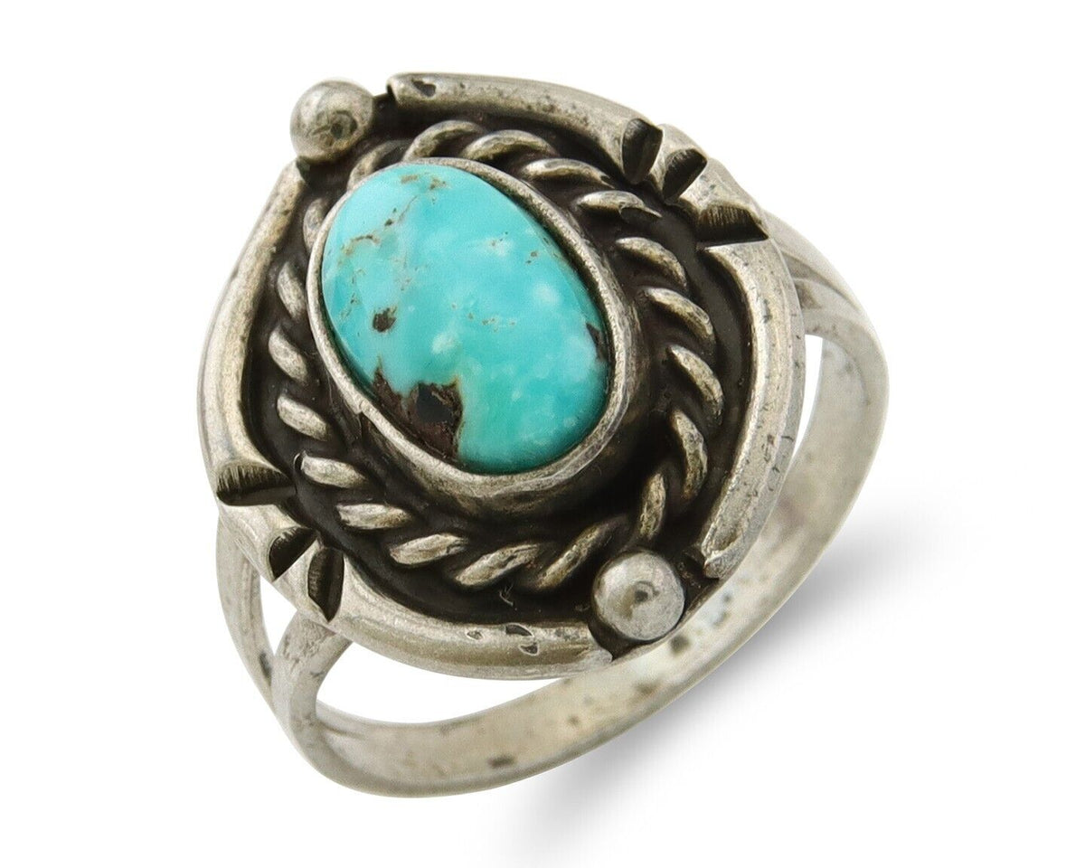 Navajo Ring 925 Sterling Natural Mined Arizona Turquoise C.80's Size 7.0