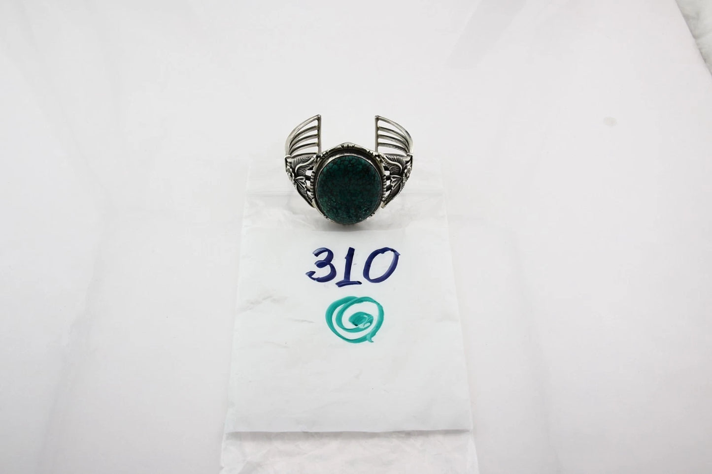 Navajo Cuff Bracelet Sterling Silver Turquoise Vintage Signed Russell Sam
