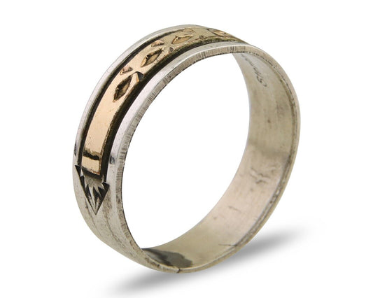 Navajo Handmade Ring 925 Silver & Gold Artist Signed E C.80's