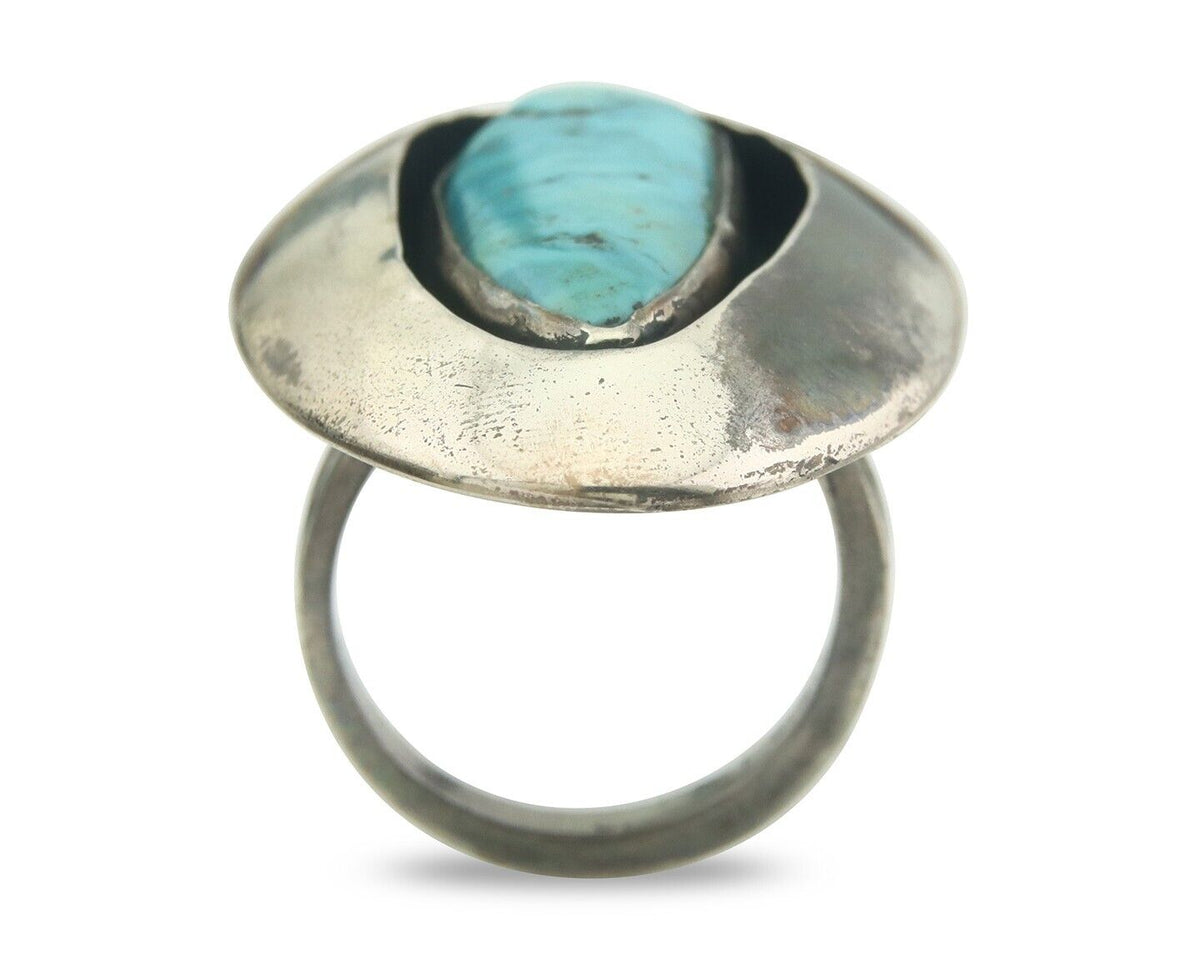 Navajo Ring 925 Sterling Turquoise Handmade Signed EDDIE C.80's Size 10.25