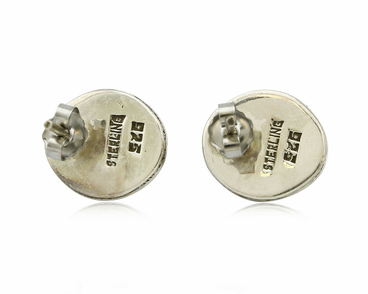 Navajo Hand Stamped Natural Mined Cornelian .925 SOLID Silver Stud Earrings