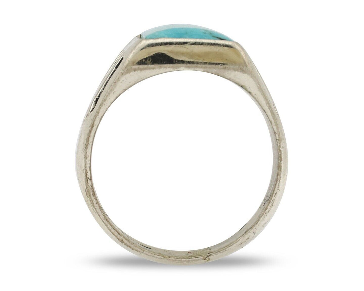 Navajo Ring 925 Silver Kingman Turquoise Signed Sun West Silver Company C.80's