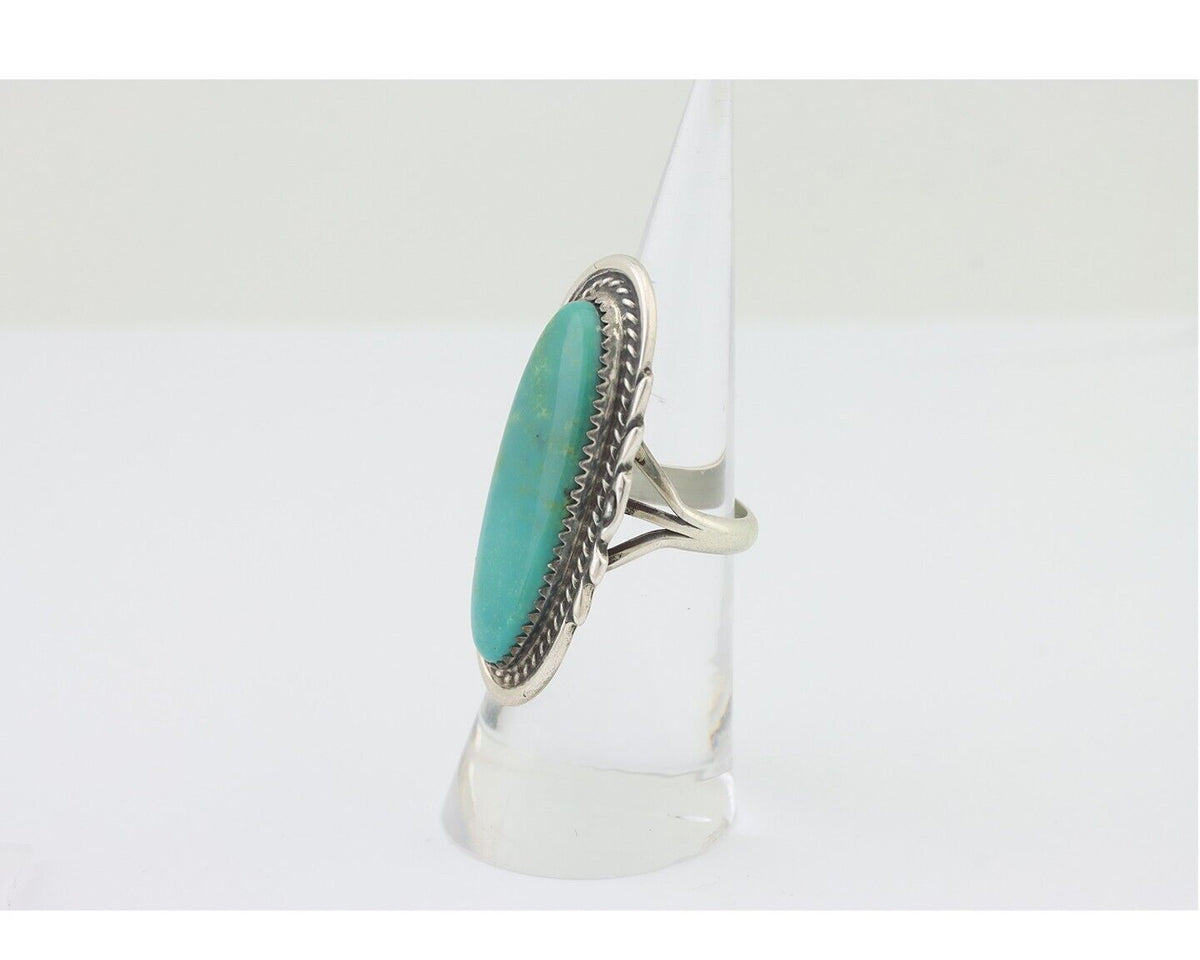 Navajo Ring 925 Silver Natural Blue Turquoise Artist Signed TALHAT C.80's
