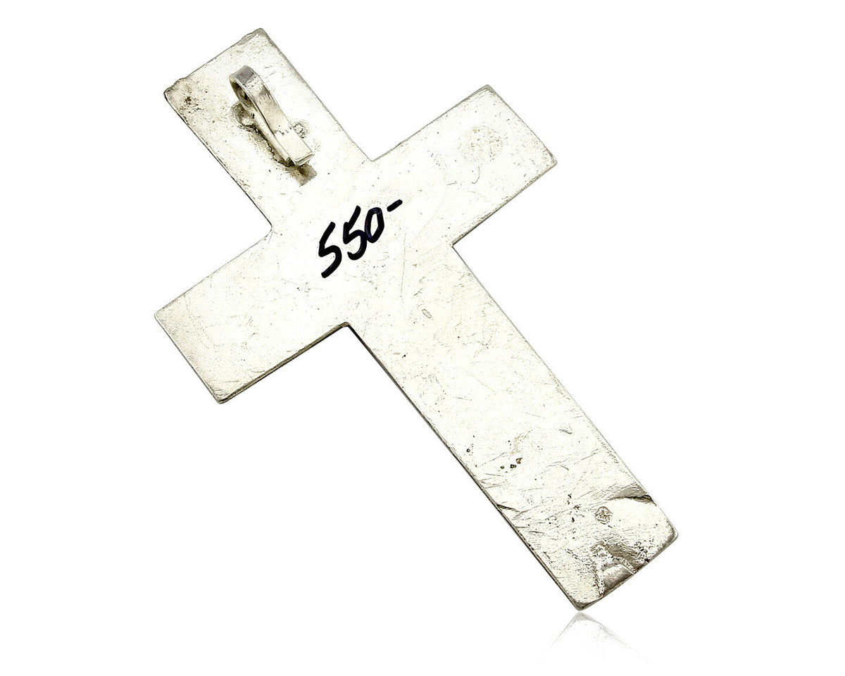 Navajo Cross Pendant .925 Silver Kingman Turquoise Artist C-E Circa 80's