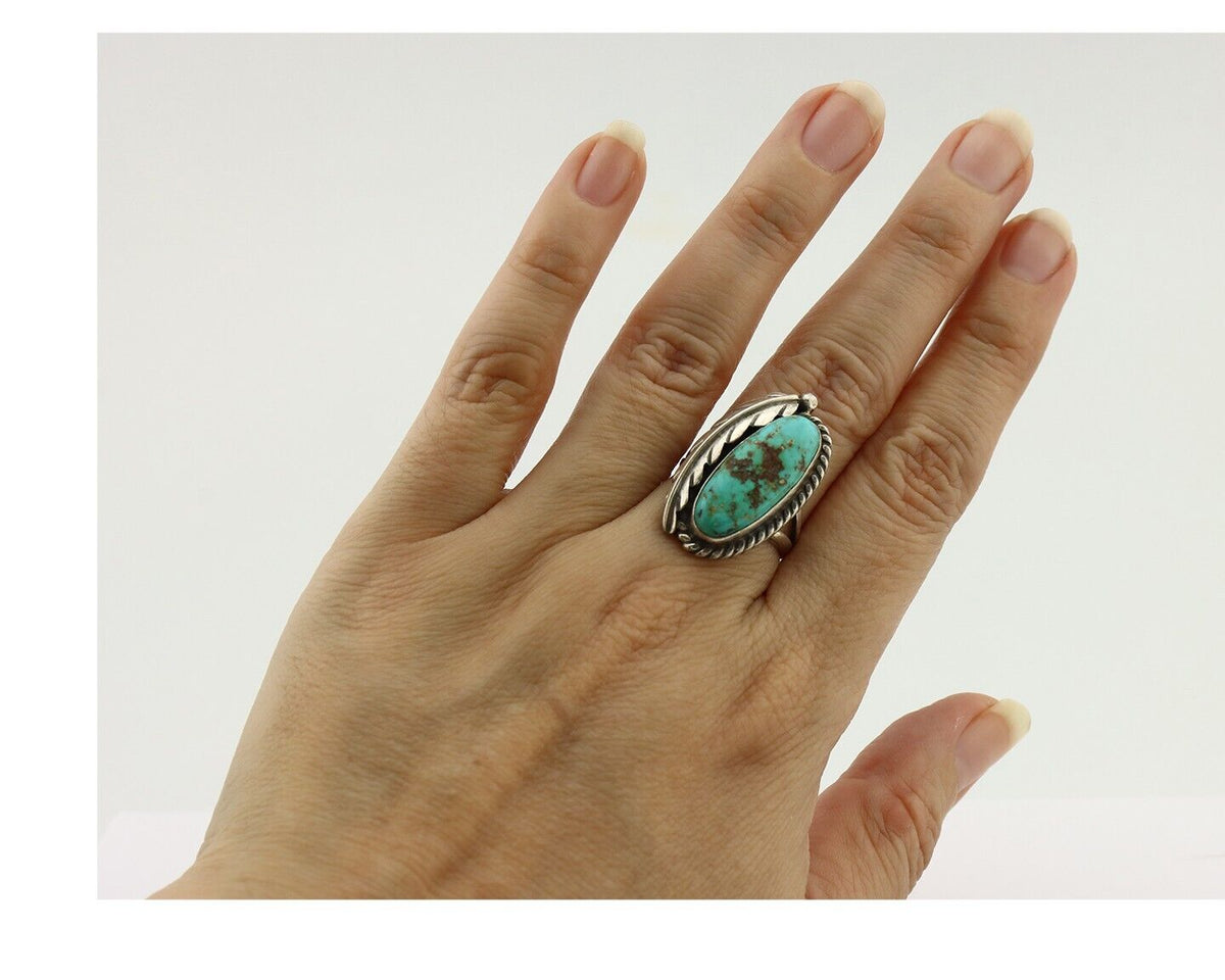 Navajo Ring 925 Silver Spiderweb Turquoise Native Artist Signed C.80's