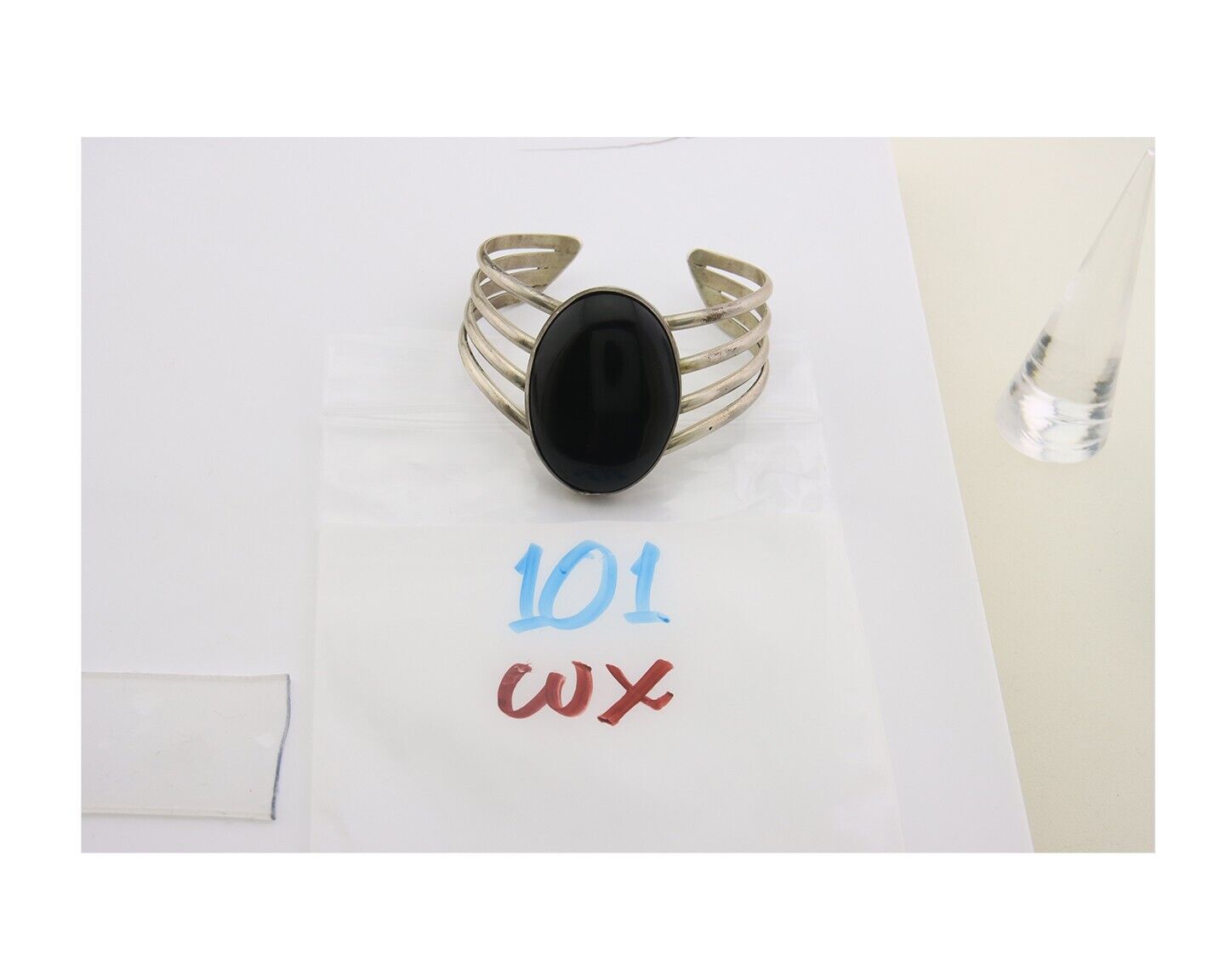 Navajo Bracelet 925 Silver Natural Onyx Cuff Native American Artist C.80's