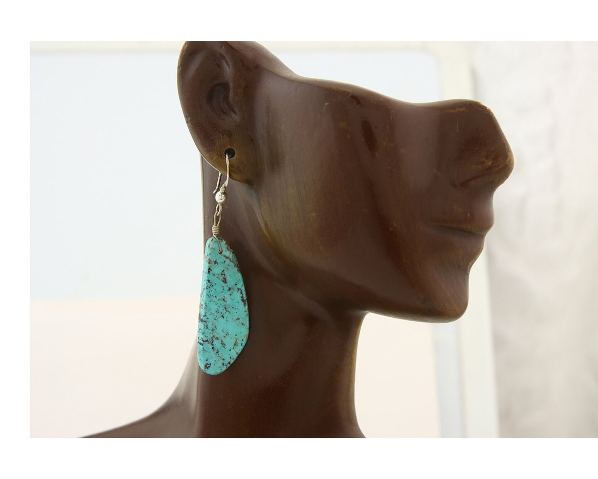Santo Domingo Earrings 925 Silver Natural Turquoise Native American Artist C80s